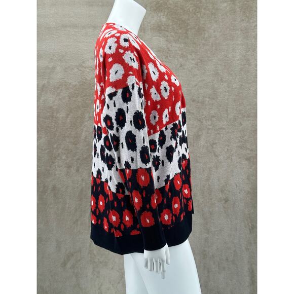 Cabi Sweater Womens Small Upbeat Cardigan Floral Stripe V‎ Neck Cozy Fall 6163 - Picture 3 of 10
